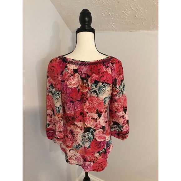 Anthropologie Vanessa Virginia Captured Rose Print Silk Peasant Blouse - Size SM - Picture 4 of 10